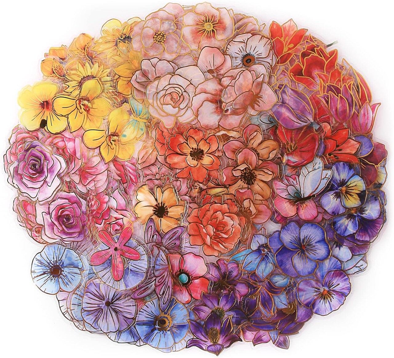 240 Pieces, Small Aesthetic Decorative Decals- Golden Floral Watercolor